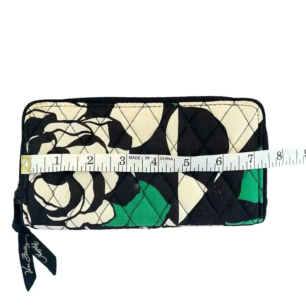 Vera Bradley Georgia Imperial Rose Wallet RFID 21206-D18 Black/Cream/Emerald GUC - Picture 7 of 10